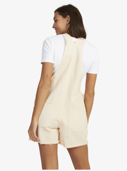 2 Womens Great Time Denim Dungaree Shorts Beige URJDO03000 Roxy