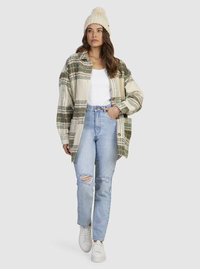 1 Womens Checking It Out Overshirt Style Coat Beige URJJK03028 Roxy