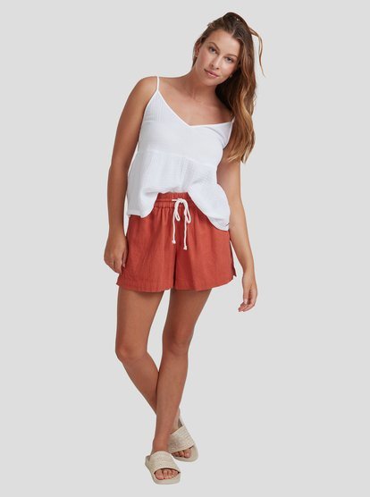 Red linen clearance shorts womens