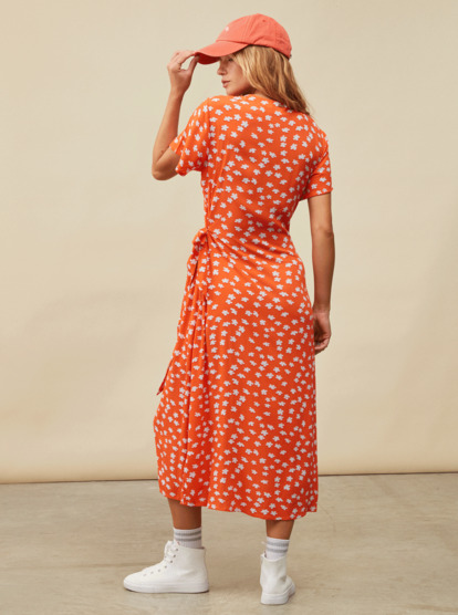 5 Womens Indigo Sand Midi Wrap Dress Orange URJWD03156 Roxy