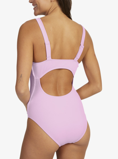 4 Womens Rib ROXY Love New High Leg One-Piece Swimsuit Pink URJX103065 Roxy