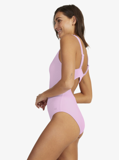 3 Womens Rib ROXY Love New High Leg One-Piece Swimsuit Pink URJX103065 Roxy