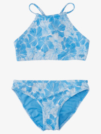 roxy, Girl's 7-16 Joyful Ride Crop Top Two-Piece Swim Set, AZURE BLUE CRAYHIBISCUS (bjt5) JOYFUL RIDE CROP TOP SET ARGX203125
