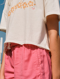 2 Girl's 4-16 Hibiscus Stripe Oversized Cropped T-Shirt White ARGZT03925 Roxy