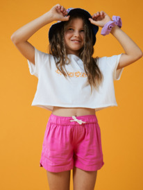 8 Girl's 4-16 Hibiscus Stripe Oversized Cropped T-Shirt White ARGZT03925 Roxy