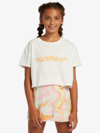 9 Girl's 4-16 Hibiscus Stripe Oversized Cropped T-Shirt White ARGZT03925 Roxy