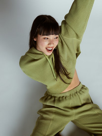 1 Chloe Kim Off Duty Crop Hoodie Pullover Sweatshirt Green ARJFT04184 Roxy
