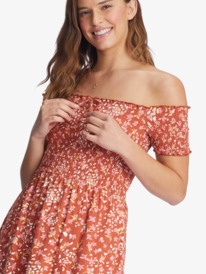 4 At The Same Time Off-The-Shoulder Dress Brown ARJKD03268 Roxy
