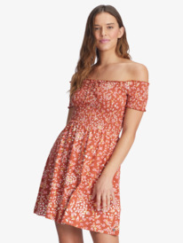 3 At The Same Time Off-The-Shoulder Dress Brown ARJKD03268 Roxy