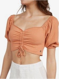 4 Flirty Walk Haut court manches bouffantes Marron ARJKT03346 Roxy