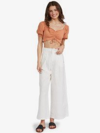 1 Flirty Walk Haut court manches bouffantes Marron ARJKT03346 Roxy