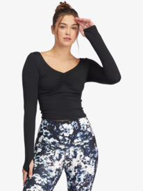 5 Flirty Run Ruched Long Sleeve Sports Top Black ARJKT03390 Roxy