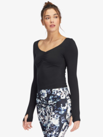 8 Flirty Run Ruched Long Sleeve Sports Top Black ARJKT03390 Roxy