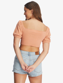 roxy, Flirty Walk Ruched Crop Top, CORK (ckl0) Flirty Walk - Ruched Cropped Top for Women ARJKT03393