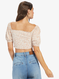 roxy, Flirty Walk Printed Ruched Crop Top, TAPIOCA PRETTY PAISLEY (teh6) Flirty Walk Printed - Ruched Crop Top for Women ARJKT03402