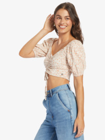 1 Flirty Walk Printed Haut crop-top froncé pour Femme Beige ARJKT03402 Roxy