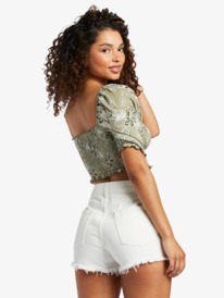 roxy, Sunset Walks - Puff Sleeve Crop Top for Women, DEEP LICHEN WILD OASIS (tpc6) Sunset Walks - Puff Sleeve Crop Top for Women ARJKT03404