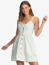 0 Under The Cali Sun Strappy Buttoned Dress Green ARJWD03289 Roxy