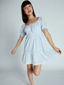 1 Chloe Kim Venice Daydream - Puff Sleeve Tiered Mini Dress for Women Bleu ARJWD03536 Roxy