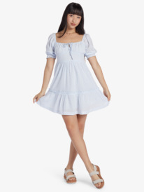 5 Chloe Kim Venice Daydream - Puff Sleeve Tiered Mini Dress for Women Bleu ARJWD03536 Roxy