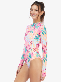 6 Roxy Active Long Sleeve Back Zip One Piece Rashguard Orange ARJWR03167 Roxy