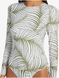 2 Warm Sand Onesie Active Cropped UPF 50 Long Sleeve Rashguard Green ARJWR03205 Roxy