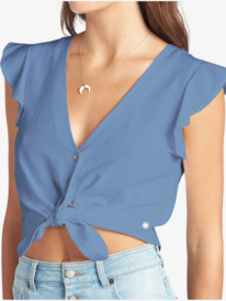 7 Sweeter Than This Knotted Cropped Top Blue ARJWT03294 Roxy