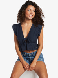 3 Sweeter Than This Knotted Cropped Top Blue ARJWT03294 Roxy