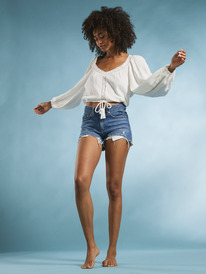 8 What A Vibe - Crop Top mit langen Ärmeln für Frauen Weiss ARJWT03315 Roxy