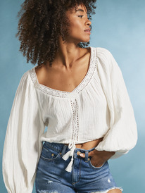 4 What A Vibe - Crop Top mit langen Ärmeln für Frauen Weiss ARJWT03315 Roxy
