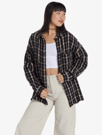 6 Chloe Kim Oversized Button Up Woven Shirt Black ARJWT03329 Roxy