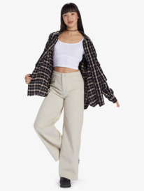 9 Chloe Kim Oversized Button Up Woven Shirt Black ARJWT03329 Roxy