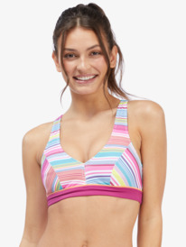 roxy, Roxy Active Halter Bikini Top, BRIGHT WHITE TROPI STRIPE (wbb3) Roxy Active 2022 - Halter Bikini Top for Young Women ARJX303538