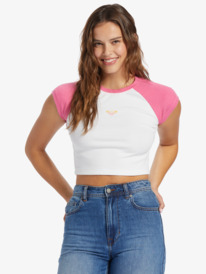 roxy, Retro Roxy Cropped Raglan Sleeve Baby T-shirt, SHOCKING PINK (mjy0) RETRO ROXY CRBT ARJZT07582