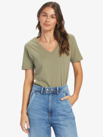 0 Tropical Oasis V-Neck T-Shirt Beige ARJZT07658 Roxy