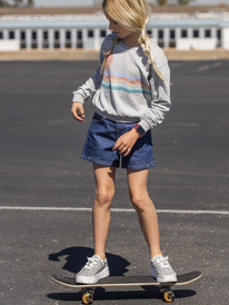 1 Girls 4-14 Just Be Happy High Waisted Denim Shorts Blue ERGDS03072 Roxy