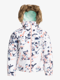 roxy, Girl's 4-16 American Pie Girl Insulated Snow Jacket, BRIGHT WHITE TROPICAL CYANOTYP (wbb4) American Pie - Insulated Snow Jacket for Girls ERGTJ03140