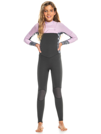 roxy, 5/4/3mm Swell Series 2022 - Chest Zip Wetsuit for Girls, JET/ORCHID BOUQUET (xkmm) 5/4/3mm Swell Series 2022 - Chest Zip Wetsuit for Girls ERGW103059