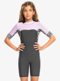 3 Girls 8-16 2mm Swell Series Short Sleeve Back Zip Springsuit Multicolor ERGW503017 Roxy