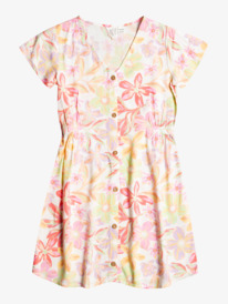 roxy, Girl's 4-16 Another Song Buttoned Skater Dress, SNOW WHITE BAYSIDE BLOOMS (wbk9) ANOTHER SONG ERGWD03209