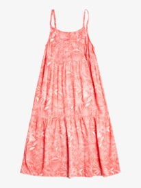 roxy, Girl's 4-16 Future Nostalgia Long Strappy Tiered Dress, SUNKISSED CORAL TROPICAL TIDE (mjv5) FUTURE NOSTALGIA ERGWD03212