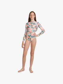 2 Girl's 8-16 Love Is Big Long Sleeve UPF 50 One Piece Rashguard White ERGWR03202 Roxy