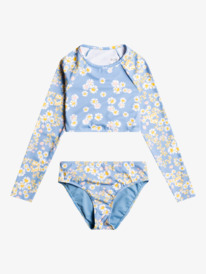 3 Girl's 7-16 Adventurous Beachy Girl Long Sleeve Crop Top Rashguard Set Blue ERGWR03311 Roxy