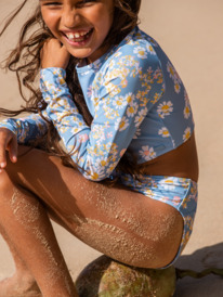 1 Girl's 7-16 Adventurous Beachy Girl Long Sleeve Crop Top Rashguard Set Blue ERGWR03311 Roxy