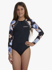 roxy, Girls 6-16 Swim For Good Time Long Sleeve One-Piece Rashguard, ANTHRACITE REEF FLOWER S (kvj6) SWIM FOR GOOD TIME PT ONESIE ERGWR03313