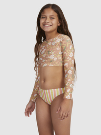 3 Girls 6-16 Moonlight Story Long Sleeve Rash Vest Set Brown ERGWR03319 Roxy