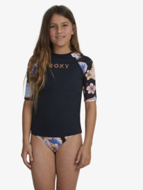 roxy, Girls 6-16 Swim For Good Time Short Sleeve Rash Vest, ANTHRACITE REEF FLOWER S (kvj6) SWIM FOR GOOD TIME SS LYCRA ERGWR03326