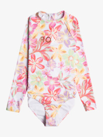0 Girl's 7-16 Tropical Time Long Sleeve One-Piece Rashguard White ERGWR03330 Roxy