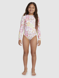 1 Girl's 7-16 Tropical Time Long Sleeve One-Piece Rashguard White ERGWR03330 Roxy