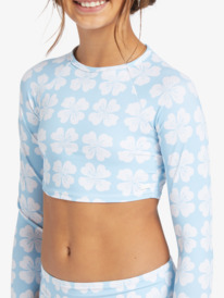 7 Vacation Memories - Cropped Long Sleeve Rash Vest for Girls 7-16 Blue ERGWR03361 Roxy